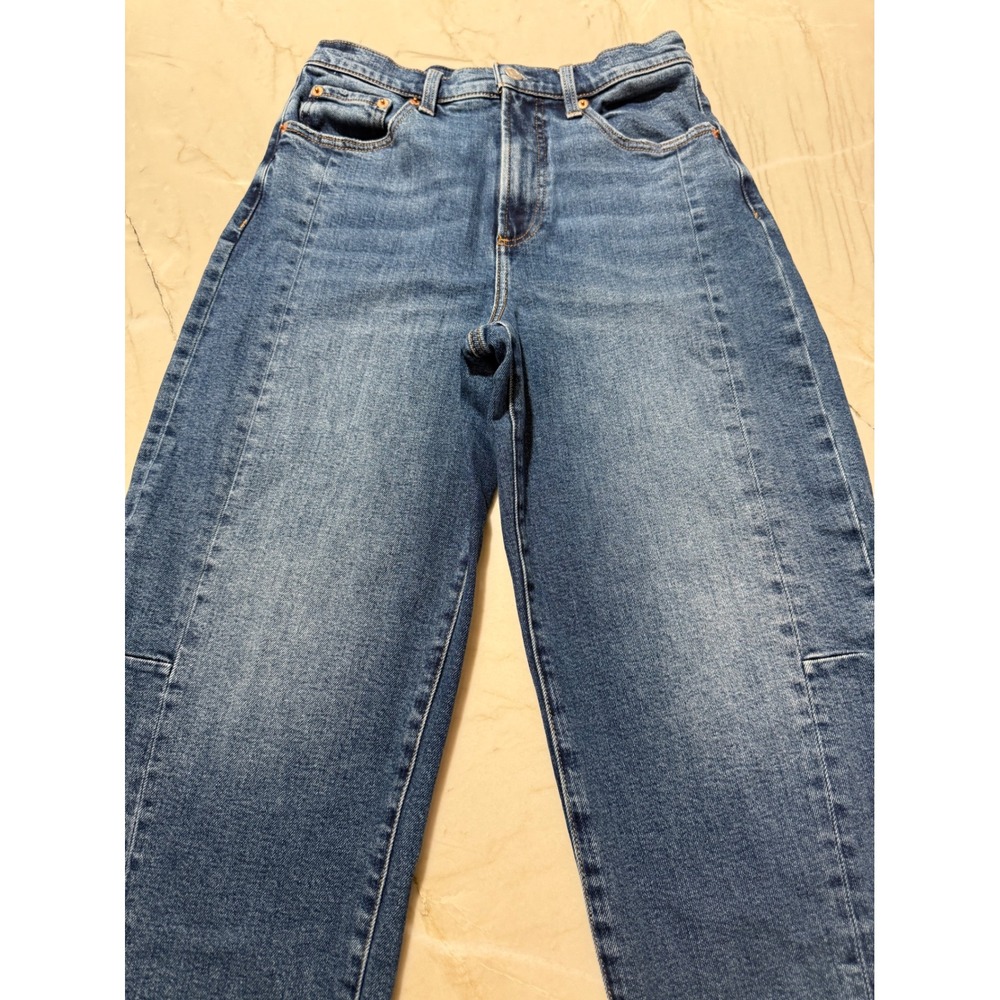 Pistola Womens Eli High Rise Barrel Leg Seam Detail Jeans Medium Wash Size 27 - Picture 3 of 13